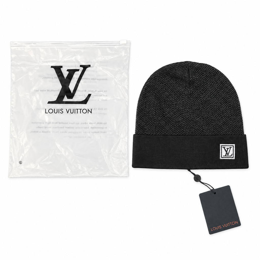 Black designer beanie