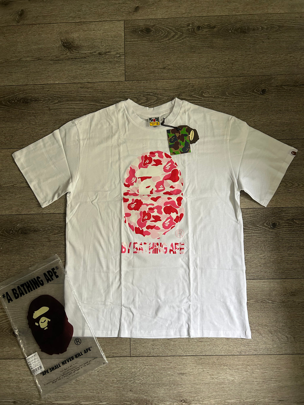 White shirt with pink design Monkey shirt