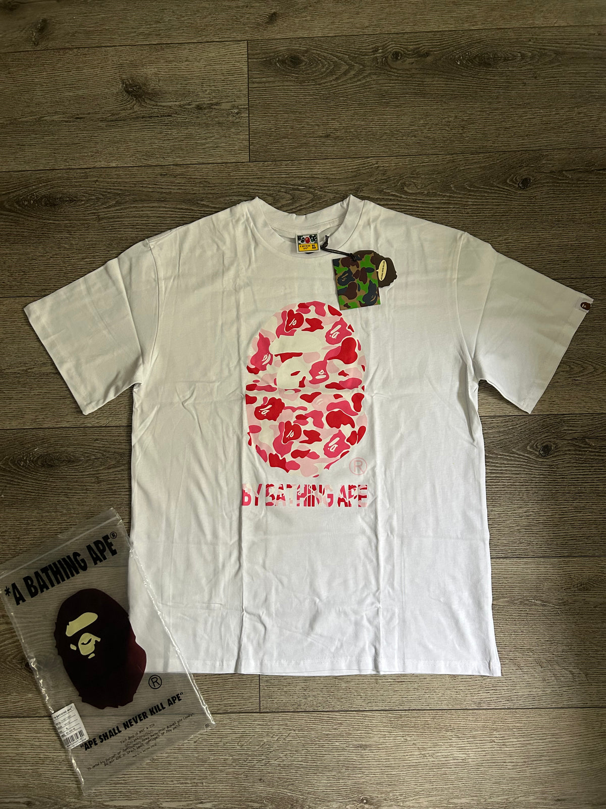 White shirt with pink design Monkey shirt