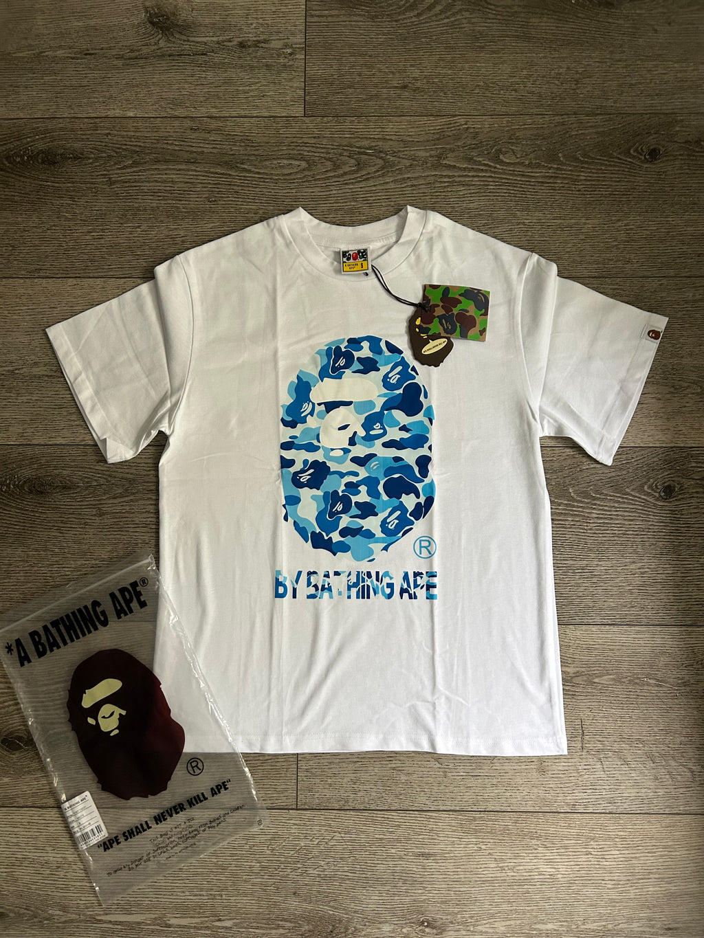 White Shirt with blue camo head